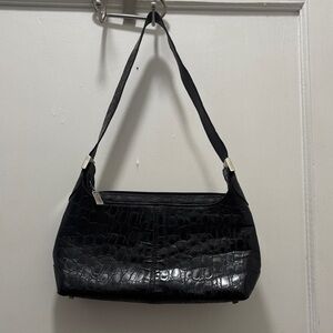 Stuart Weitzman Black Croc-Embossed Shoulder Bag